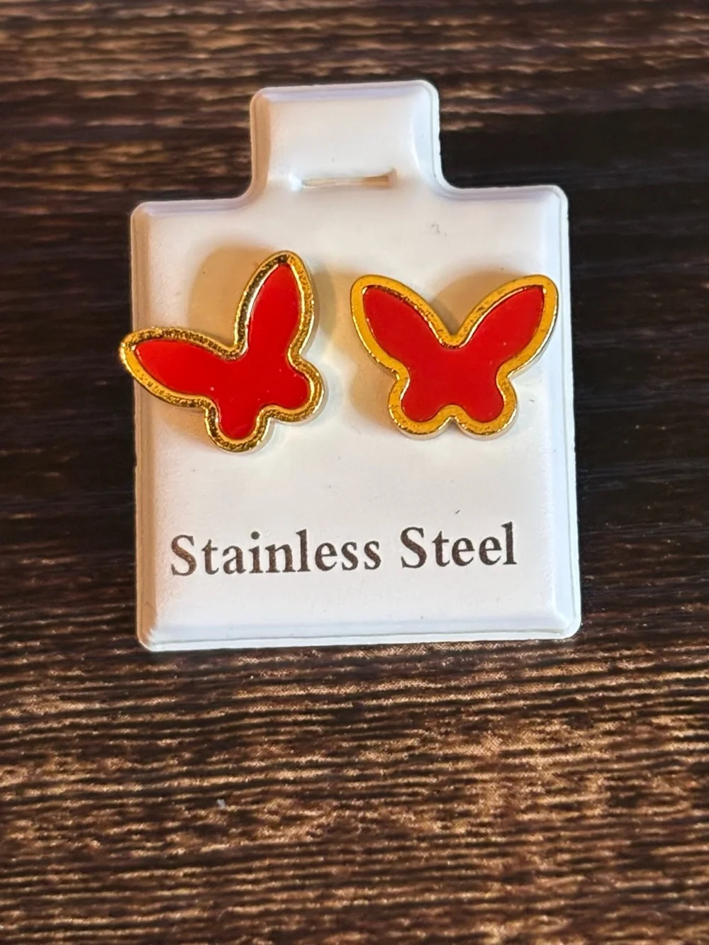 Red‎ Butterfly Stainless Steel Stud Earrings
